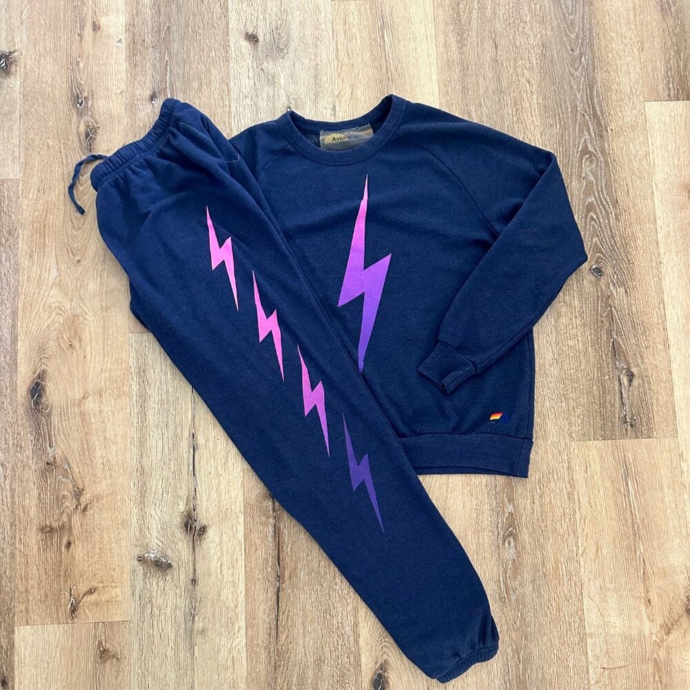 Aviator Nation- Navy/Neon Pink Bolt Set- Size Small